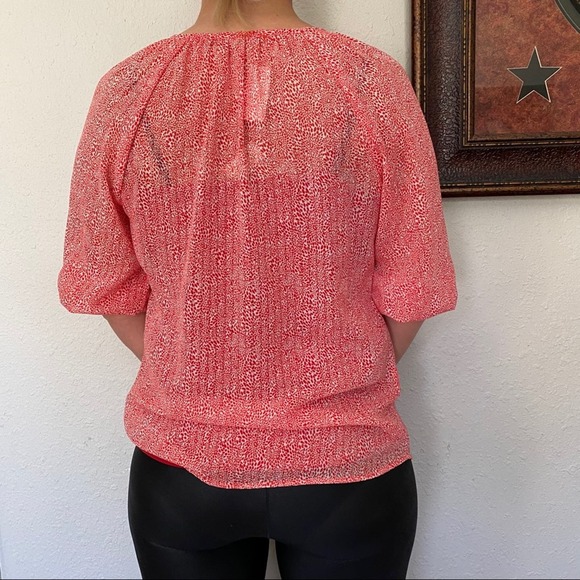 Olivia Moon Red & White Sheer Blouse - Picture 9 of 12